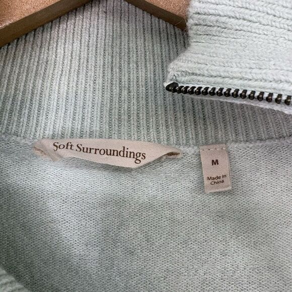 Soft Surroundings Asymmetrical Zip Mock Neck Sweater Med Mint Green Cotton Wool - Picture 6 of 7